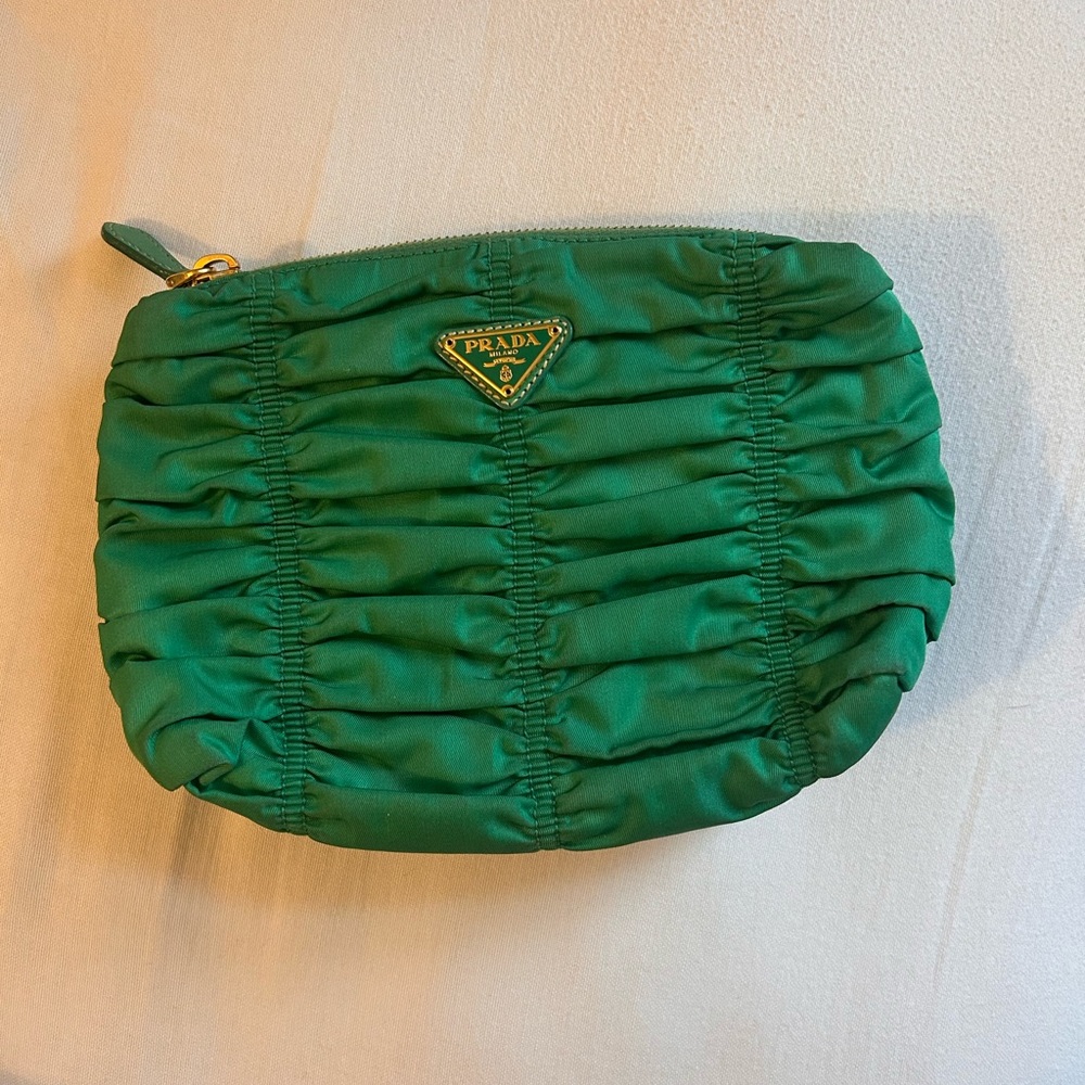 Prada Tessuto Gaufre Cosmetic Pouch Nylon Green